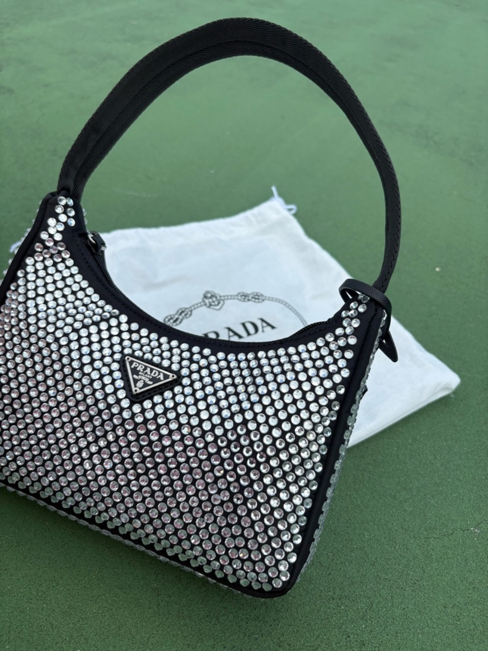 Prada Black Mini Shoulder Bag with Silver Crystal Studs - Picture 3 of 9